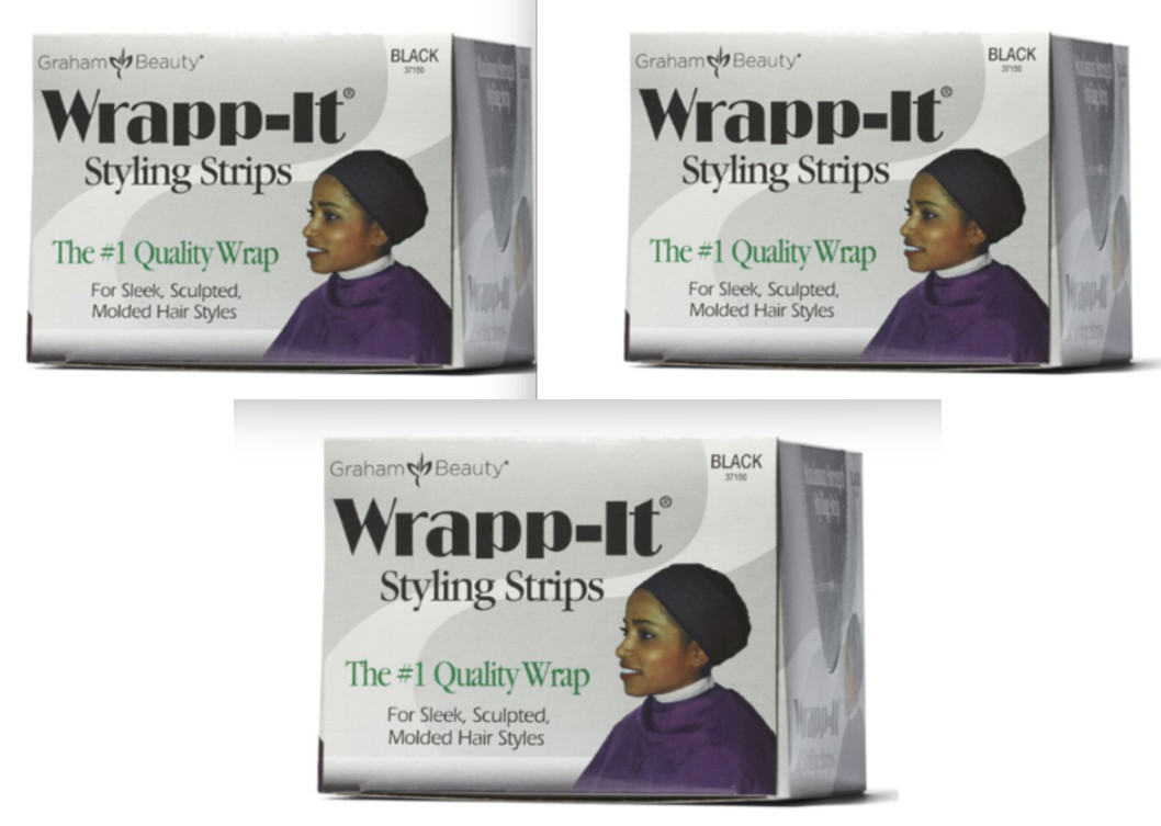 Wrapp-it Styling Strips for Natural Hair Wrap and Molded Styles by Black 3 Pack