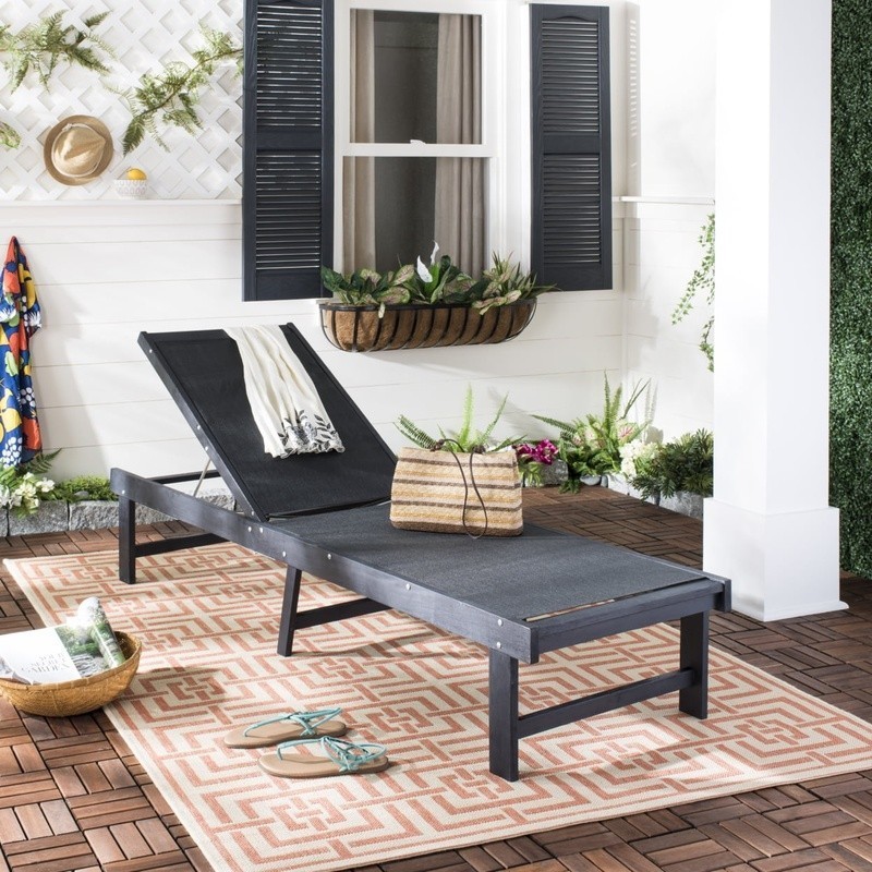 Outdoor Lounge Chair Adjustable Reclining Acacia Wood Textilene Garden Furniture
