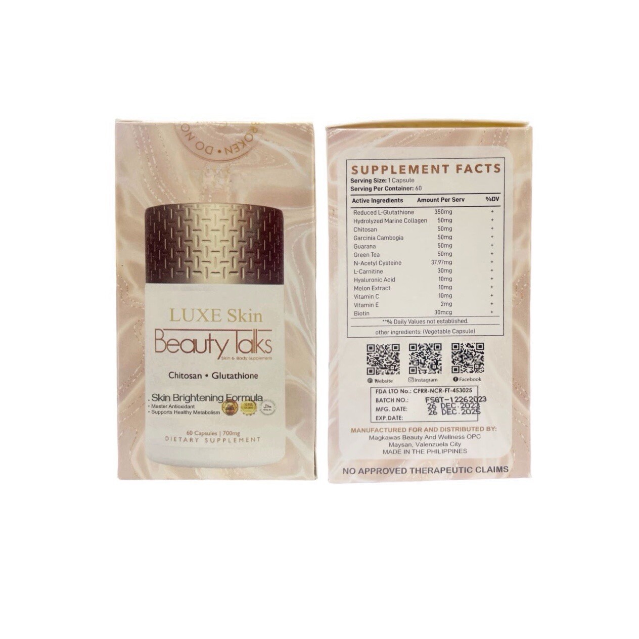 Luxe Skin Beauty Talks Glutathione Capsules, 60 Count