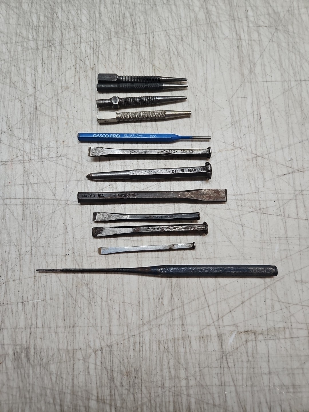 12 Assorted Small Chisels Center Punches Stanley Mayhew MAC Matco Dasco & More!