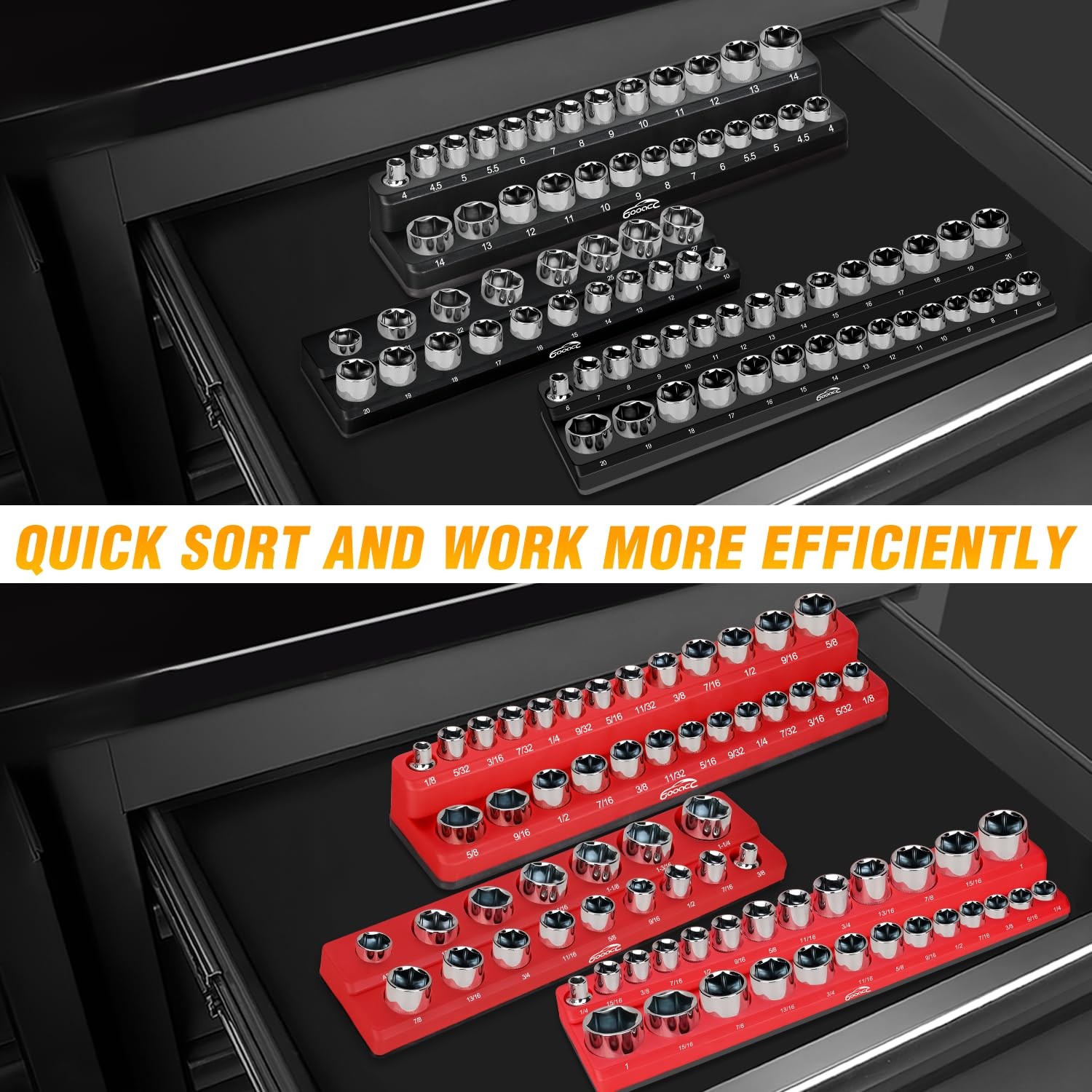 Magnetic Socket Organizer Tray PP Plastic Holds 143 Sockets Toolbox Holder 6 Pcs