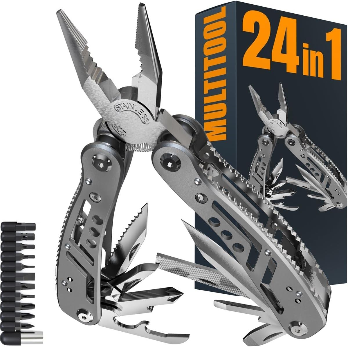 24-in-1 Multitool with Knife,Pliers & 11 Bits Sharp Stainless Steel - Multi Tool