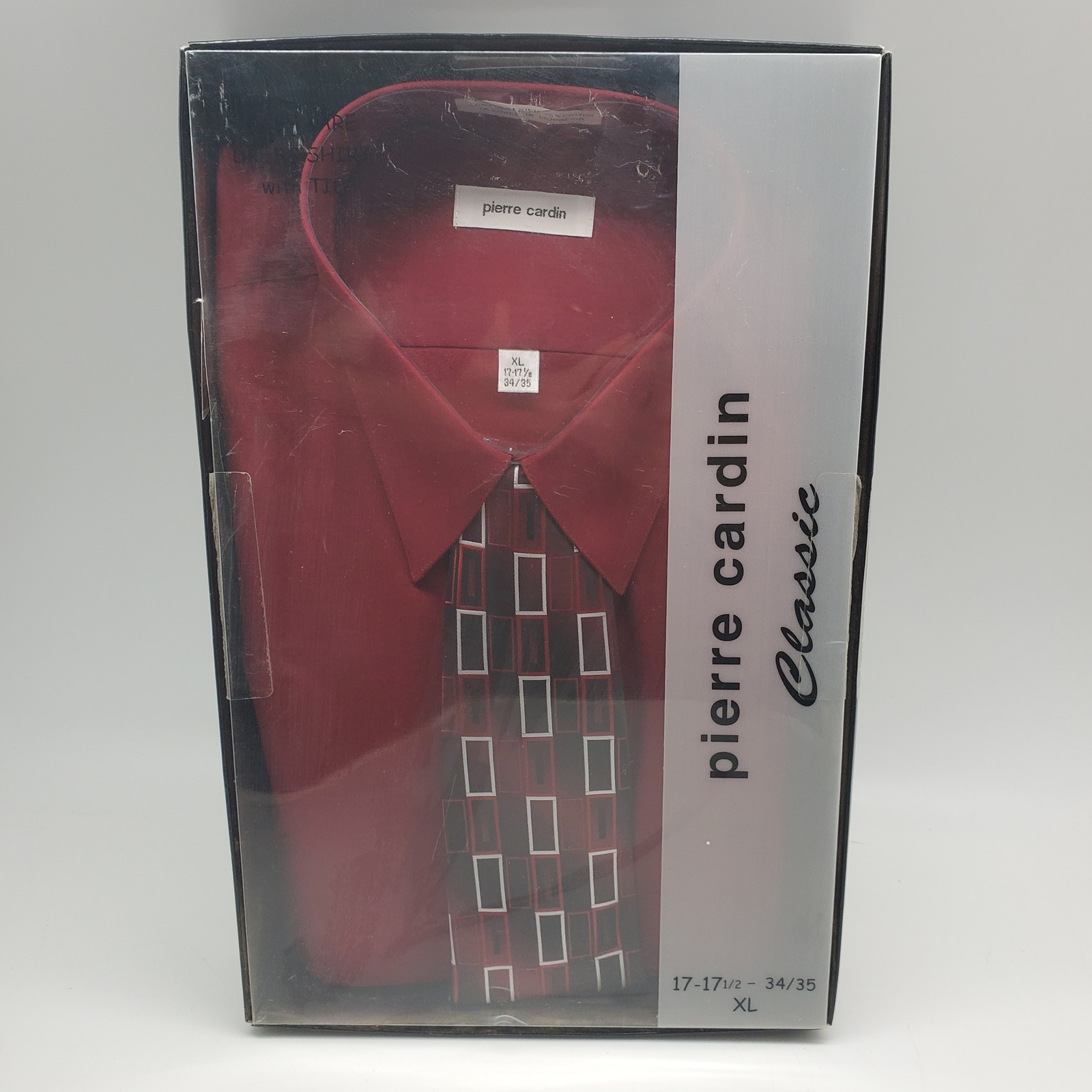 Pierre Cardin Classic Men's XL Burgundy Dress Shirt & Geometric Tie Set 17-17.5