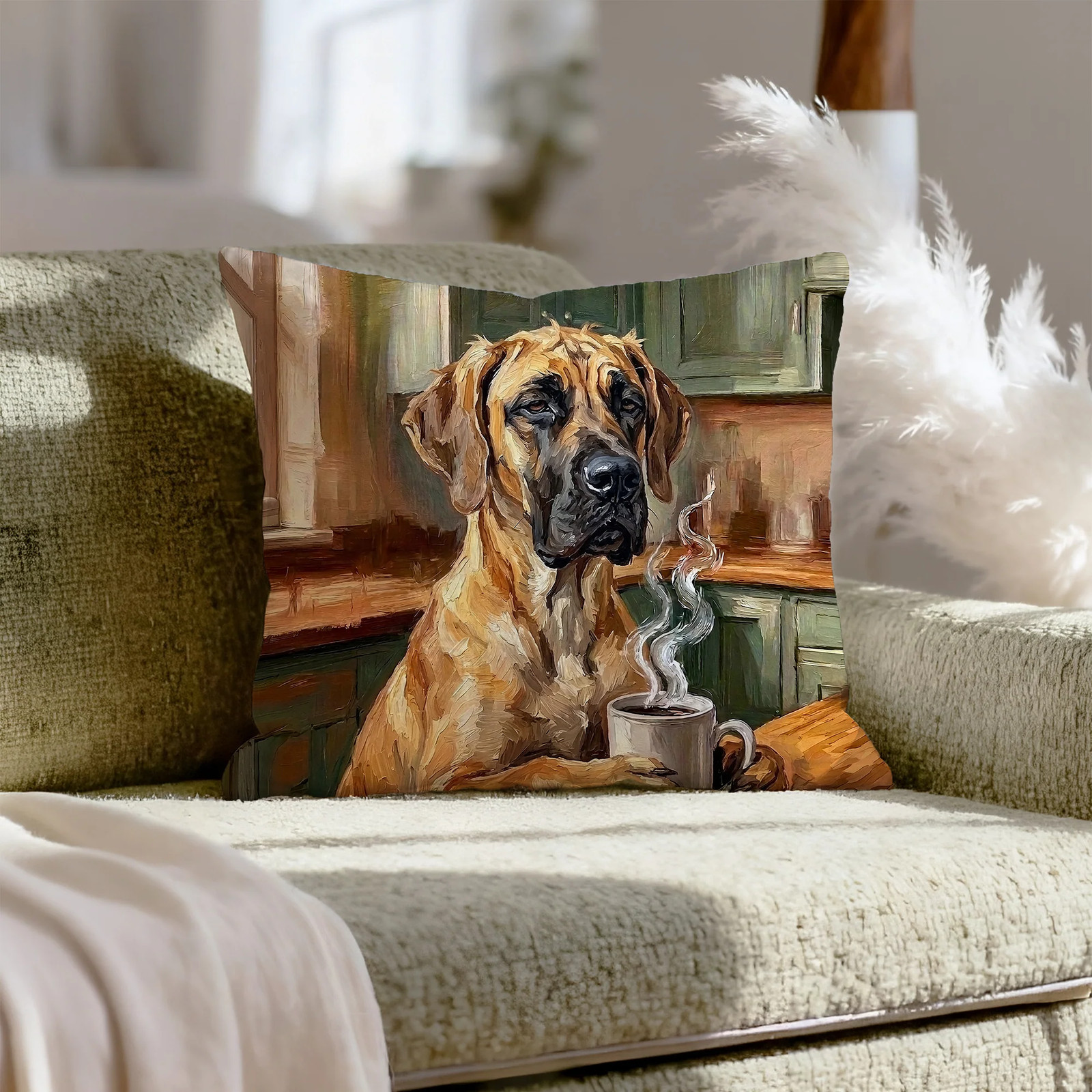 "Before Coffee" - Great Dane Pillow Cover - Dog Lover Home Decor