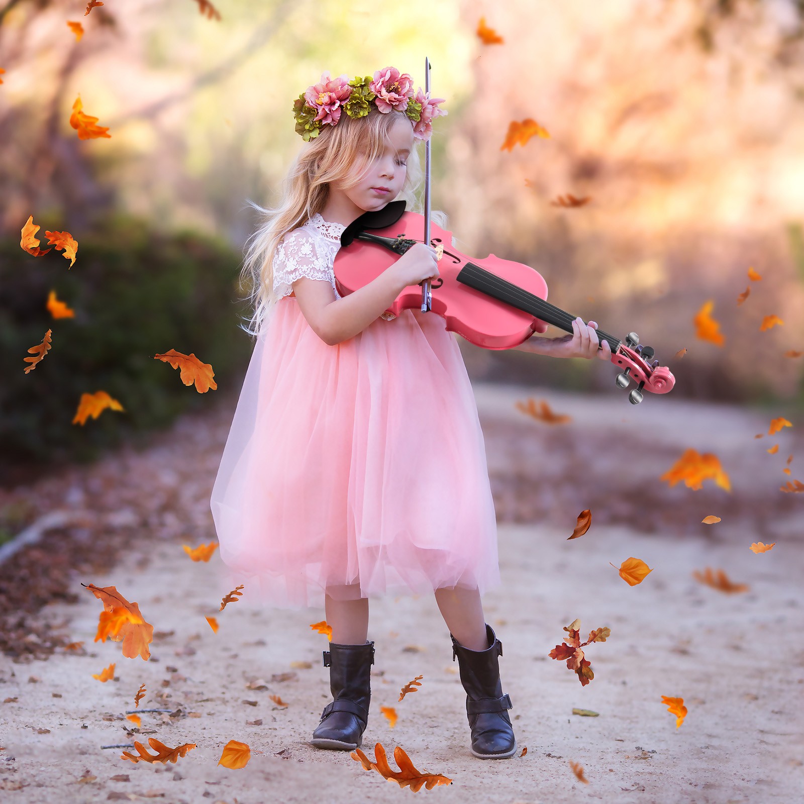 1/2 Size Kid Pink Basswood Acoustic Violin Fiddle with Case Bow Rosin