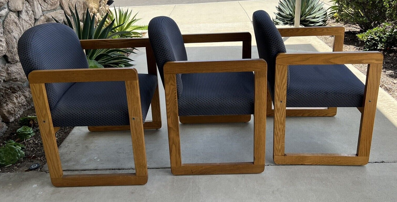 3 Classic Lesro Full Back Sled Base Wooden Guest Chair C1401G3 With 2 Connecting