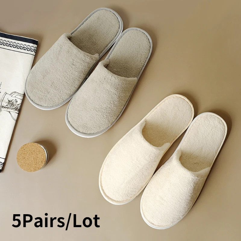 5Pairs/Lot Winter Cotton Slippers Men Women Hotel Disposable Slides Home Travel