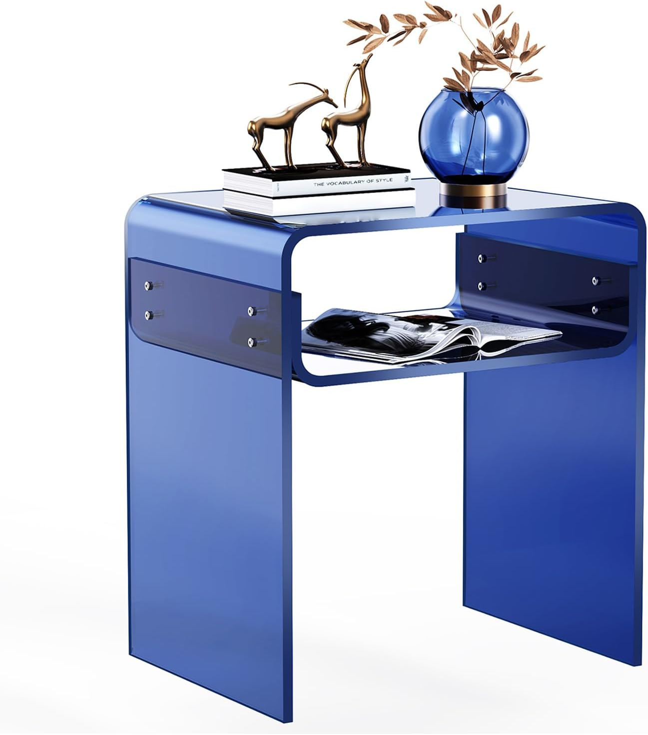 Acrylic Side Table, Royal Blue, Small | Bedside Table Nightstand, 40 X 30 X 50 C