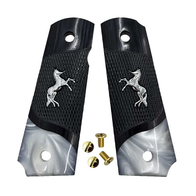 1911 Grips Full Size fit Colt Springfield Grips Wood W/Silver Horse & 4 Screws