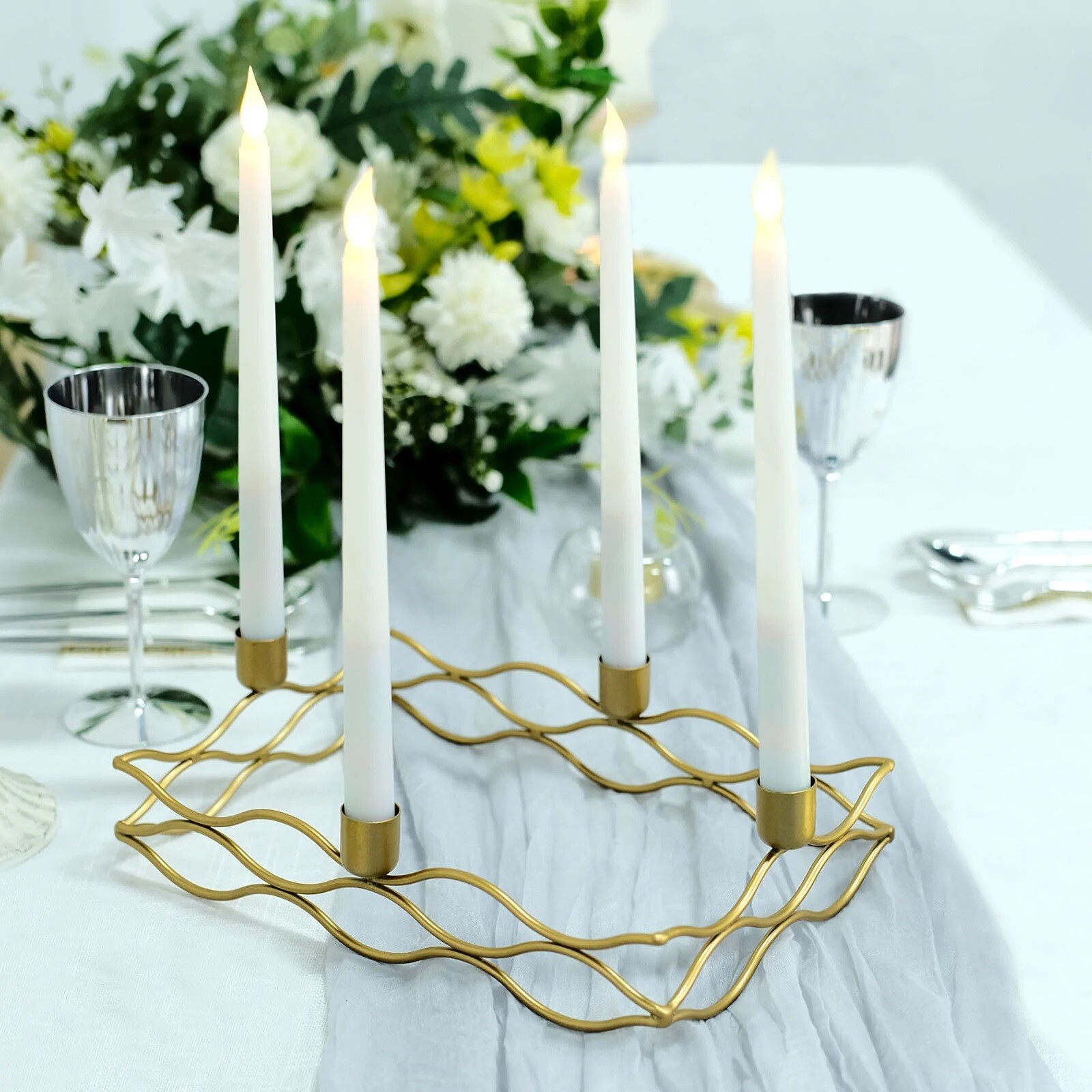 4 arm Gold Metal Rectangular Candelabra Taper Candle Holders Party Decorations
