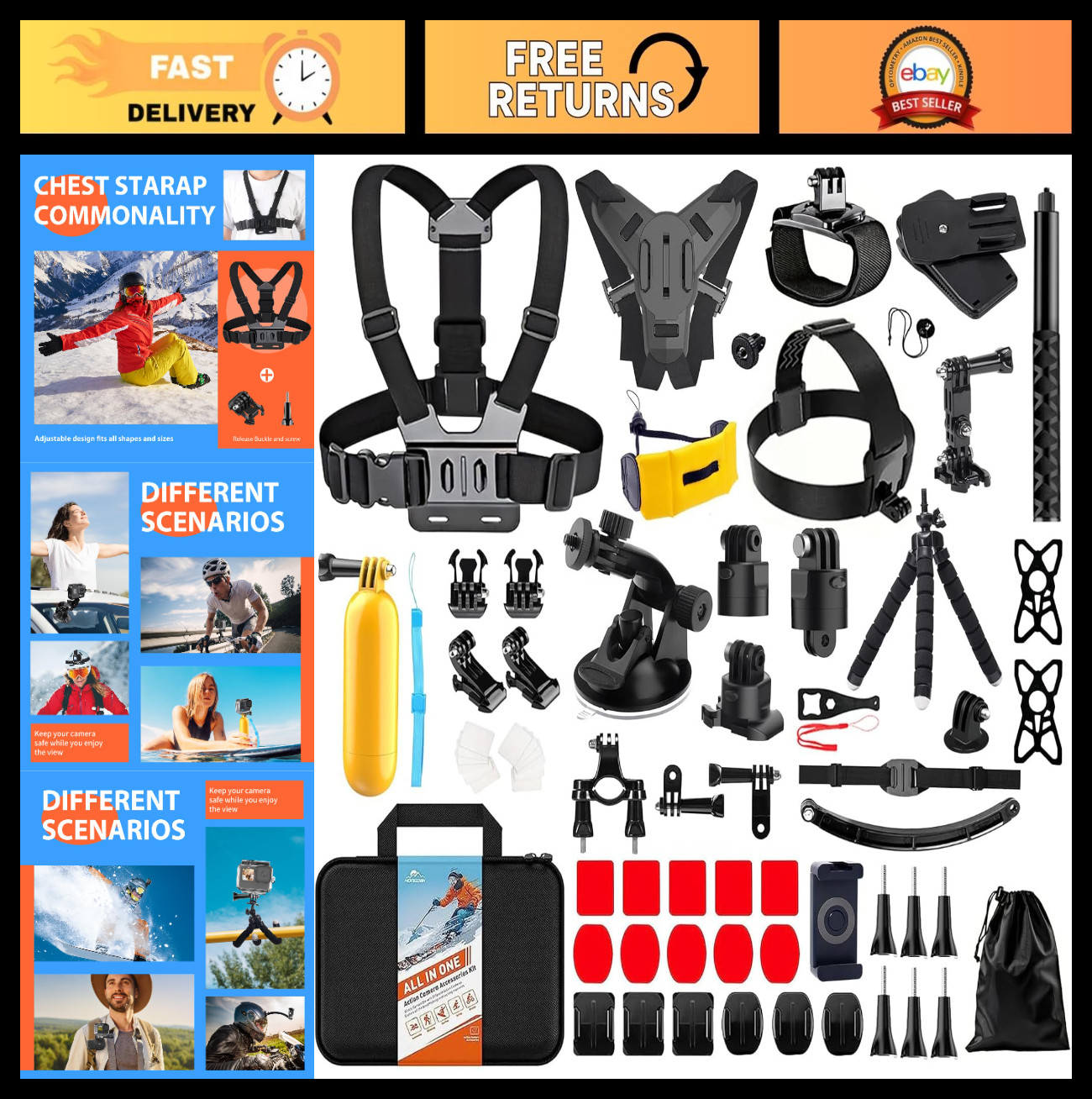 70-in-1 Action Camera Accessories Kit for GoPro, Insta360, DJI Osmo, AKASO & Son