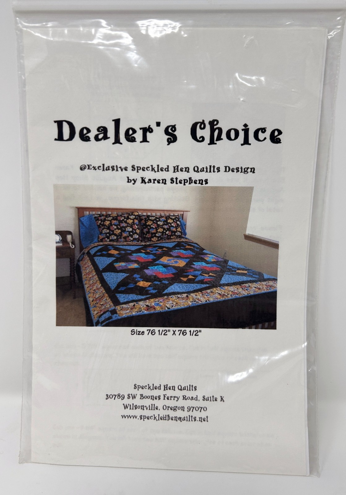 Speckled Hen Quilts Design Dealer's Choice Pattern 76.5x76.5" New Karen Stephens