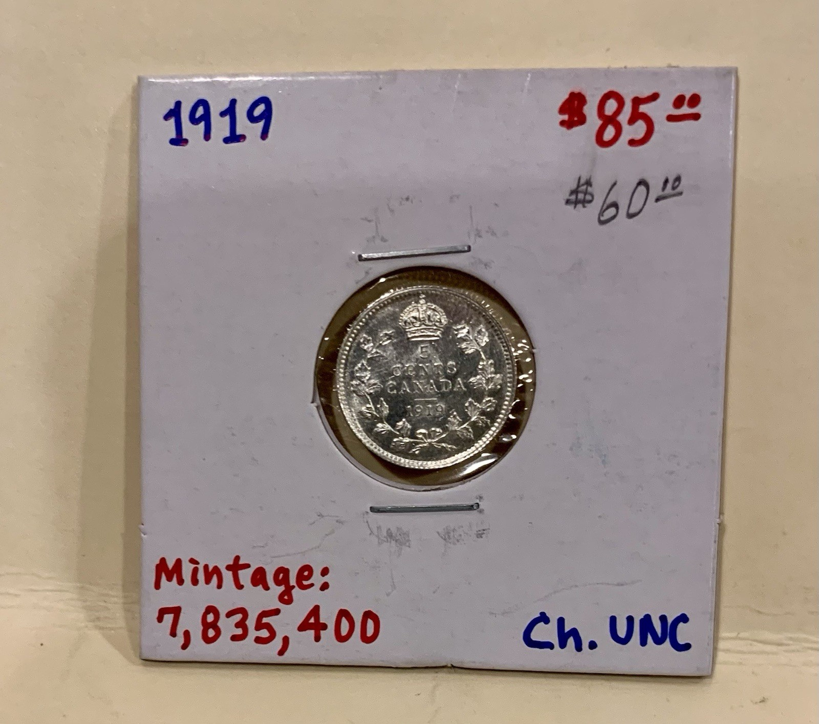 1919 - Canada silver nickel - Canadian 5 cent