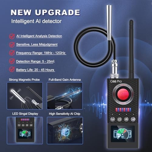 G66 Pro Hidden Camera Detector with AI Auto Scan, Magnetic GPS Tracker, Medium