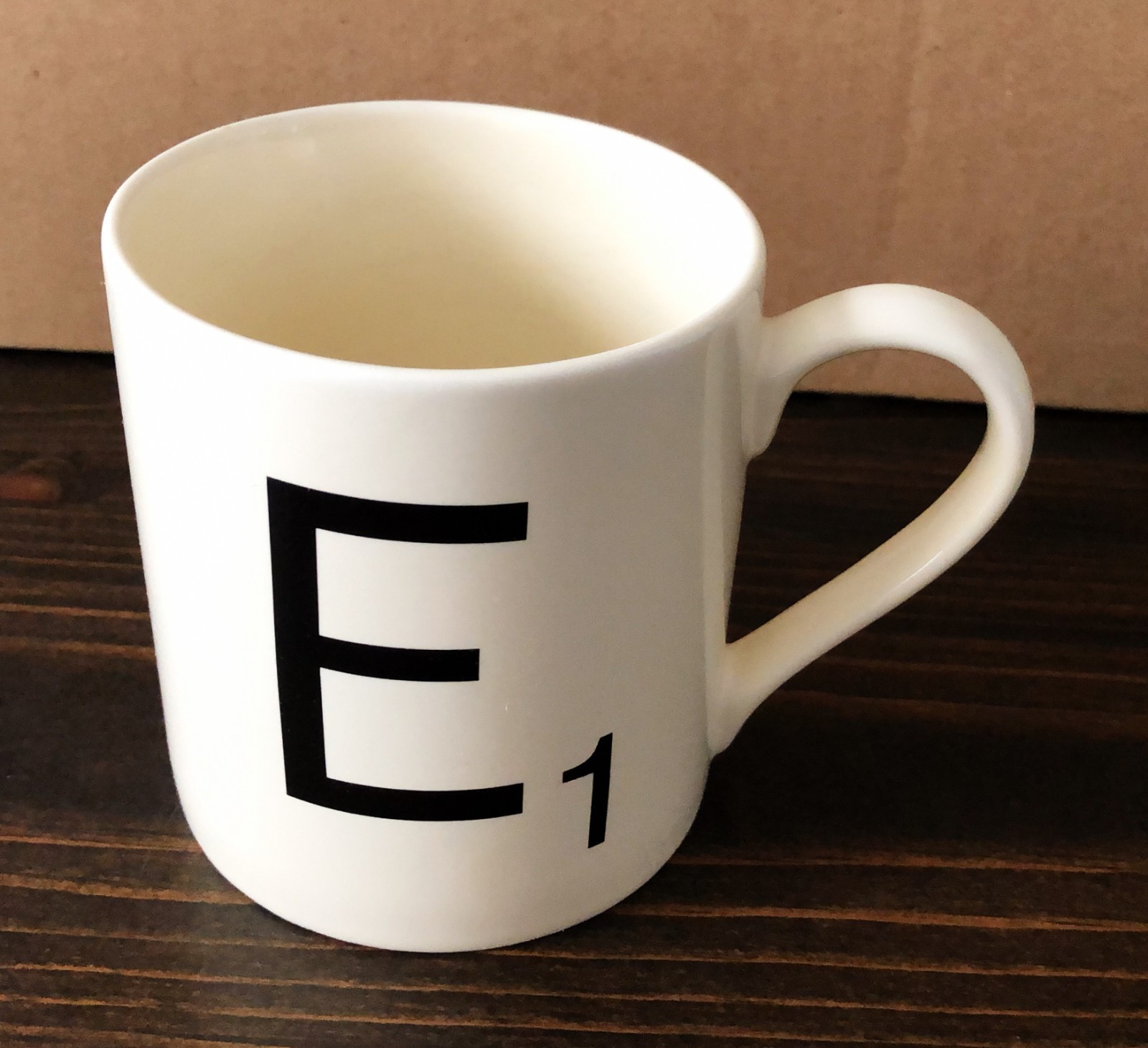 Scrabble “E” Letter Mug by Wild & Wolf 2012 Ceramic Coffee Cup Batch #1904