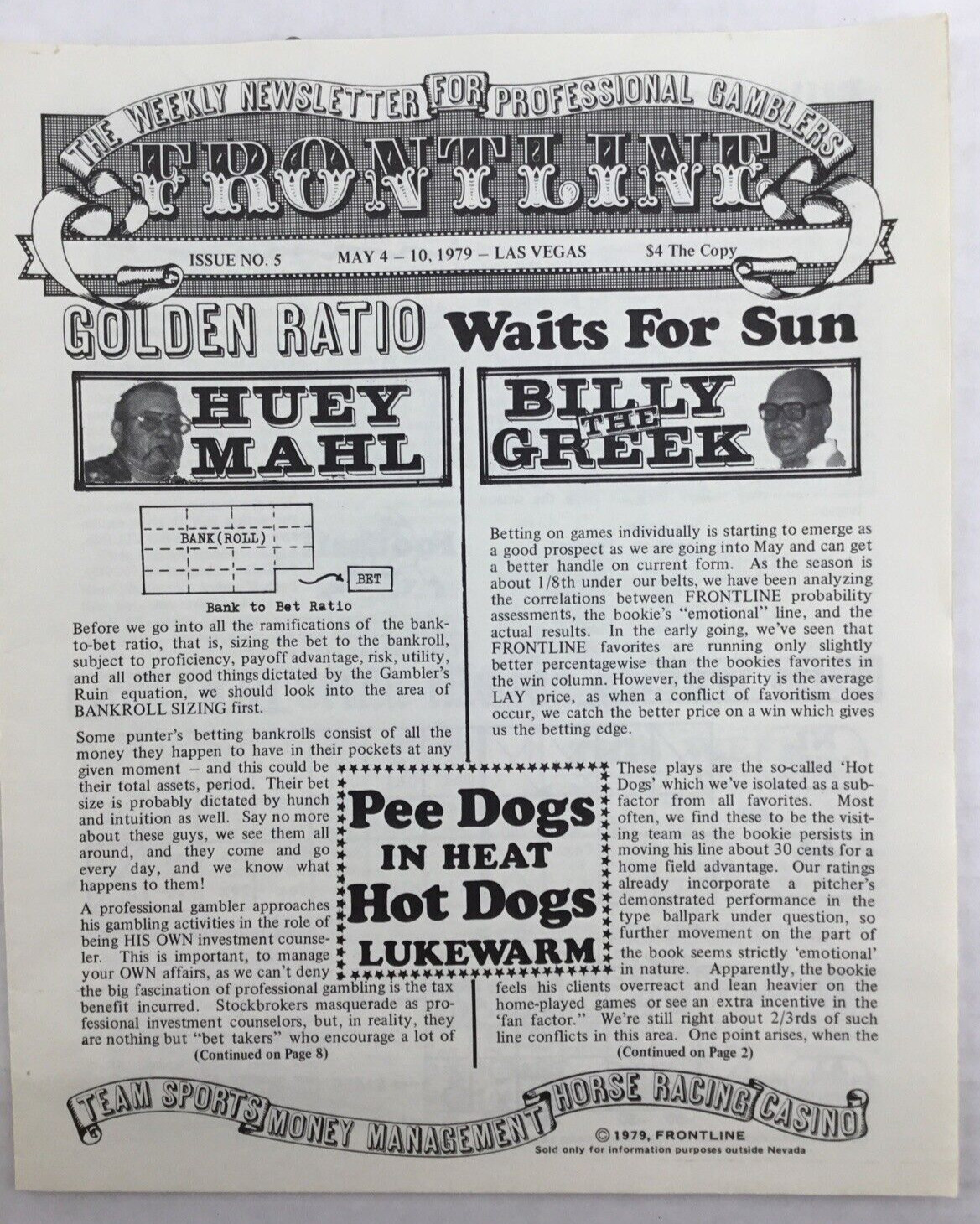 Frontline May 1979 Huey Mahl Las Vegas Nevada Newsletter Professional Gamblers