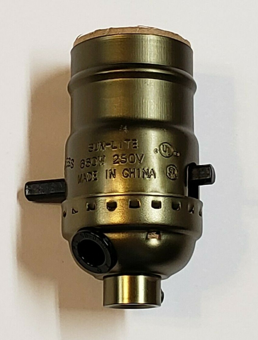 PUSH-THRU LAMP SOCKET WITH SIDE OUTLET ANTIQUE BRASS FINISH NEW 48340AJB