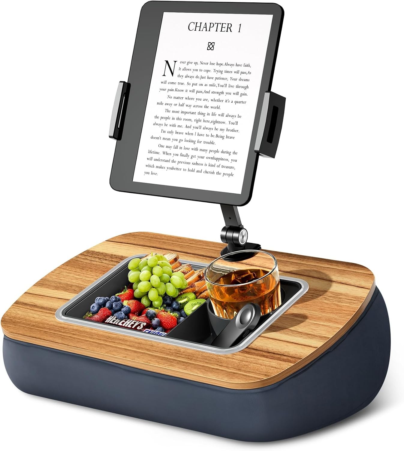ERGONOV Lap Reading Pillow + Adjustable Tablet Clamp & Silicone Snack Tray, Gray