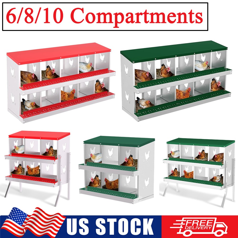 6/8/10 Holes Chicken Nesting Box Coop 2-Tier Hen Egg Laying Boxes Egg Collection