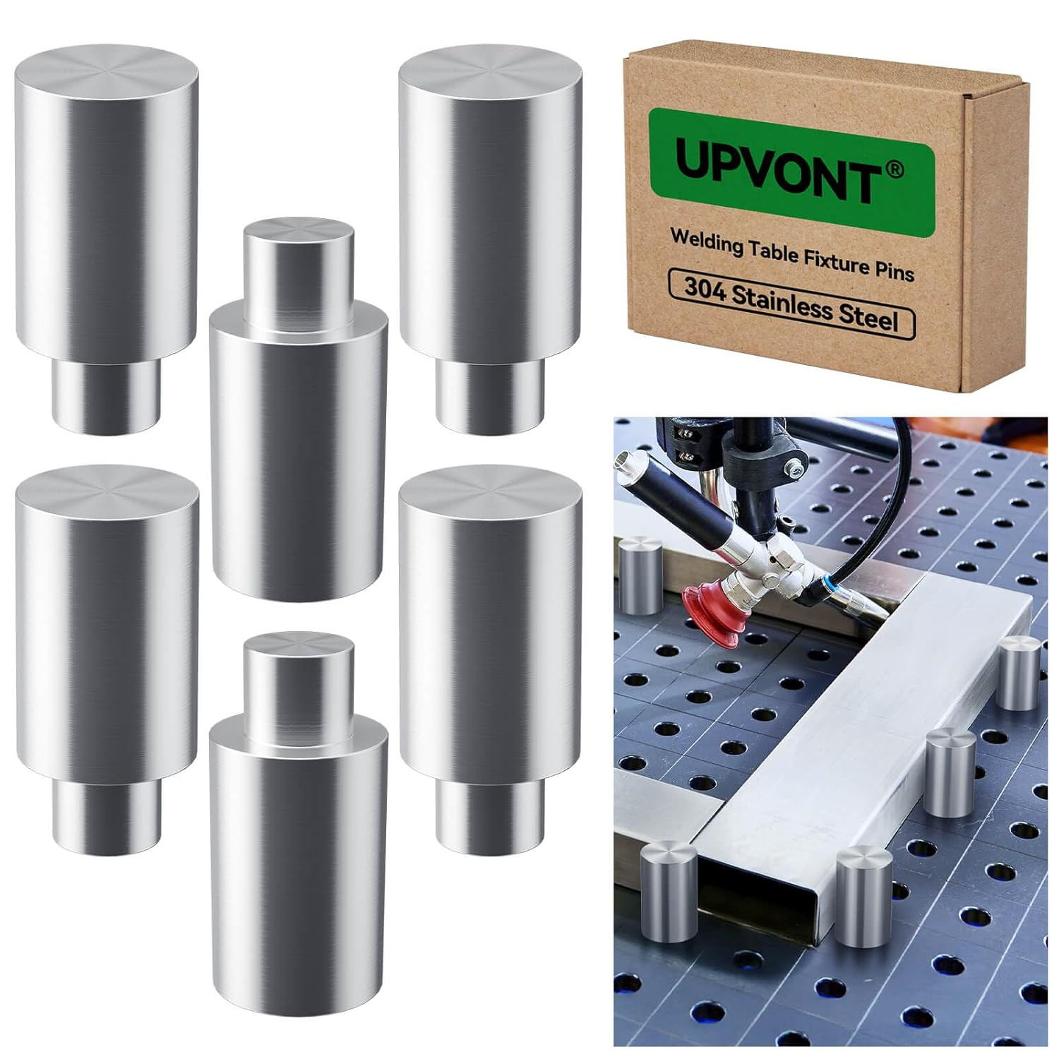 Welding Table Fixture Pins – 304 Stainless Steel, 5/8" X 1" X 2", for 5/8" Weldi
