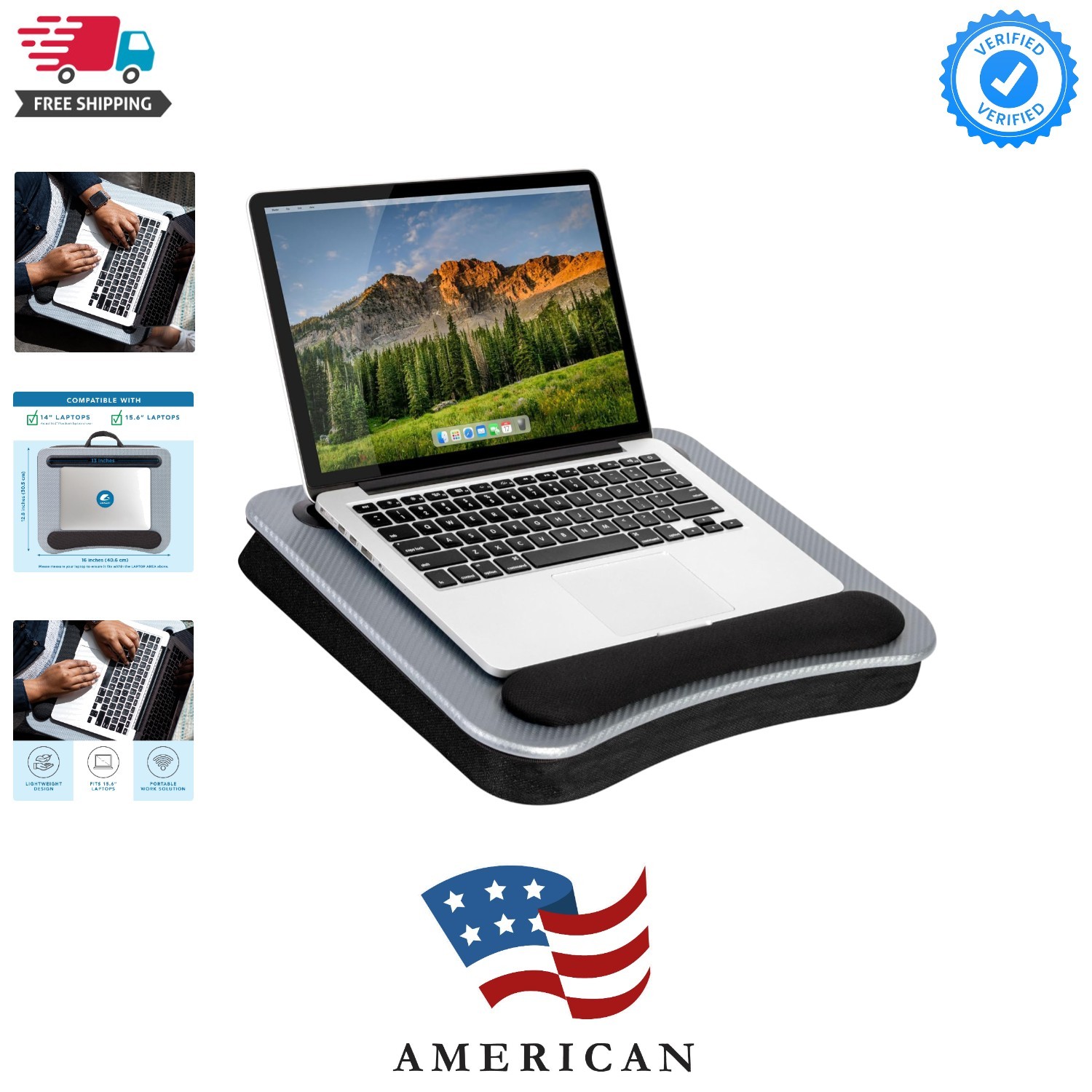 Memory Foam Lap Desk - Silver Carbon, Fits 15.6” Laptops