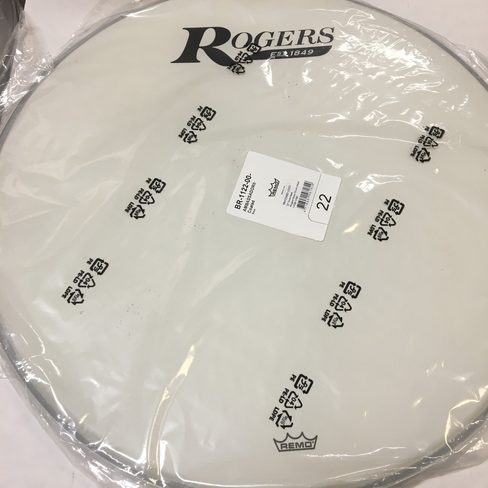 Rogers - RBH22A-LOGO - Resonant Bass Drum Head 22" Coated White w/Large Logo