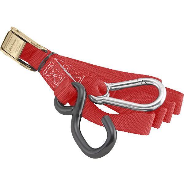 BikeMaster 100536 Integrated Softhook Tiedowns with Carabiner Red 1" x 74"