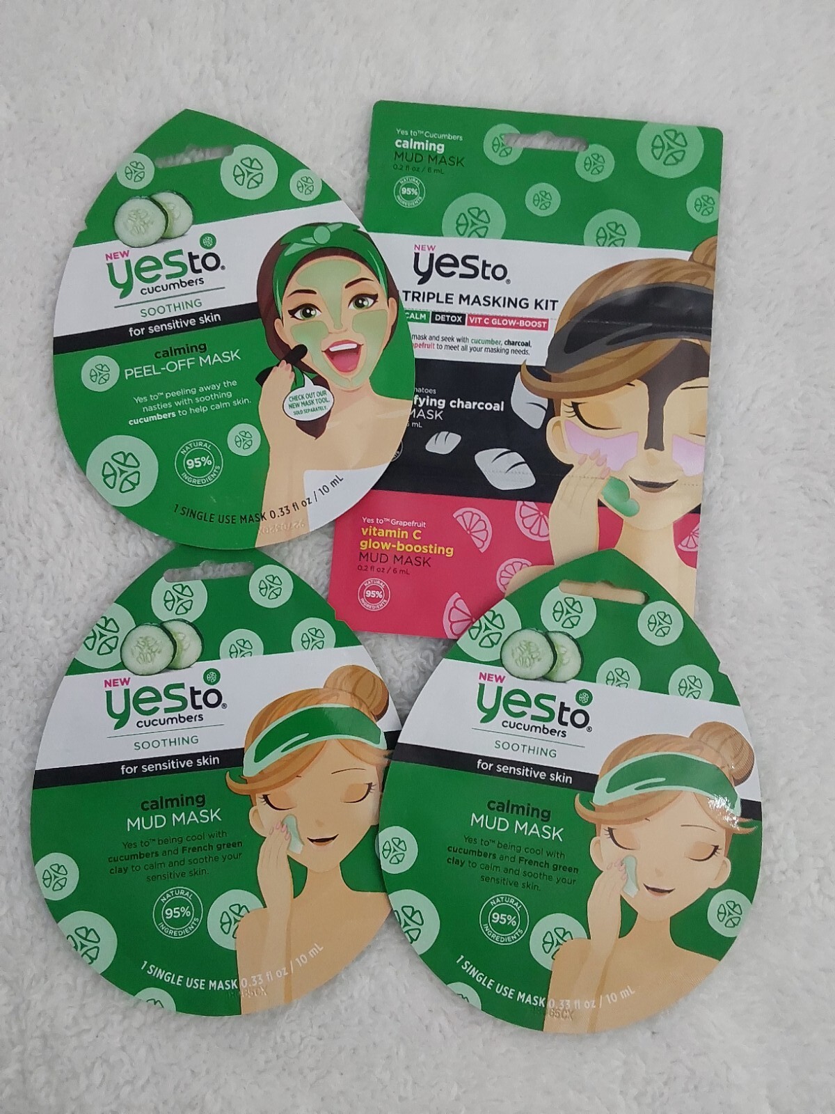 Lot Of 4 Yes To Mask: 2 Mud, Peel Off Mask & 1 Triple Masking  Kit