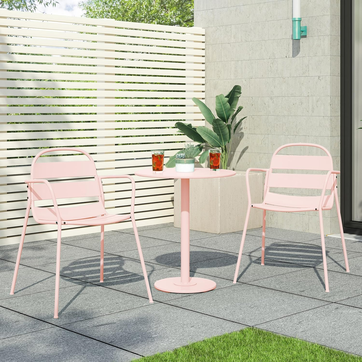 Karter 3-Piece Light Pink Outdoor Bistro Set with Iron Frame