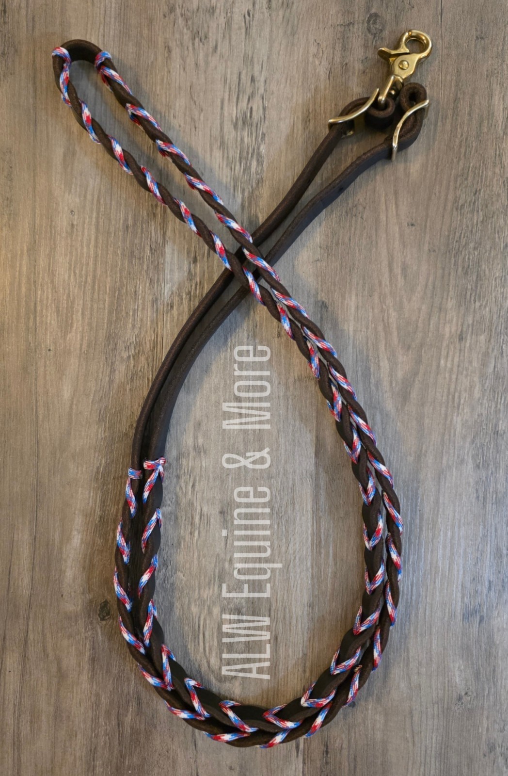 BRAND NEW Red, White, & Blue Paracord Laced Leather Barrel Reins By ALW EQUINE