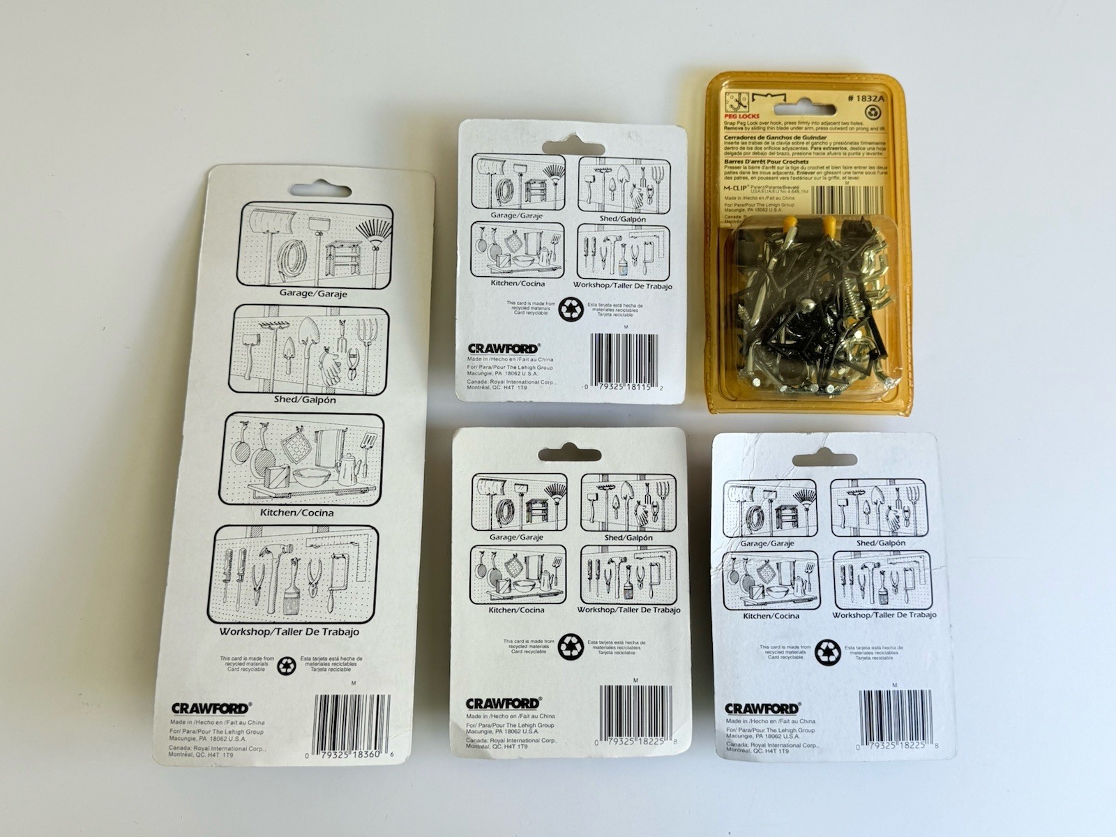 LOT! Crawford Straight Curved Locking HOOK Double Prong Peg Boards Tools Hooks