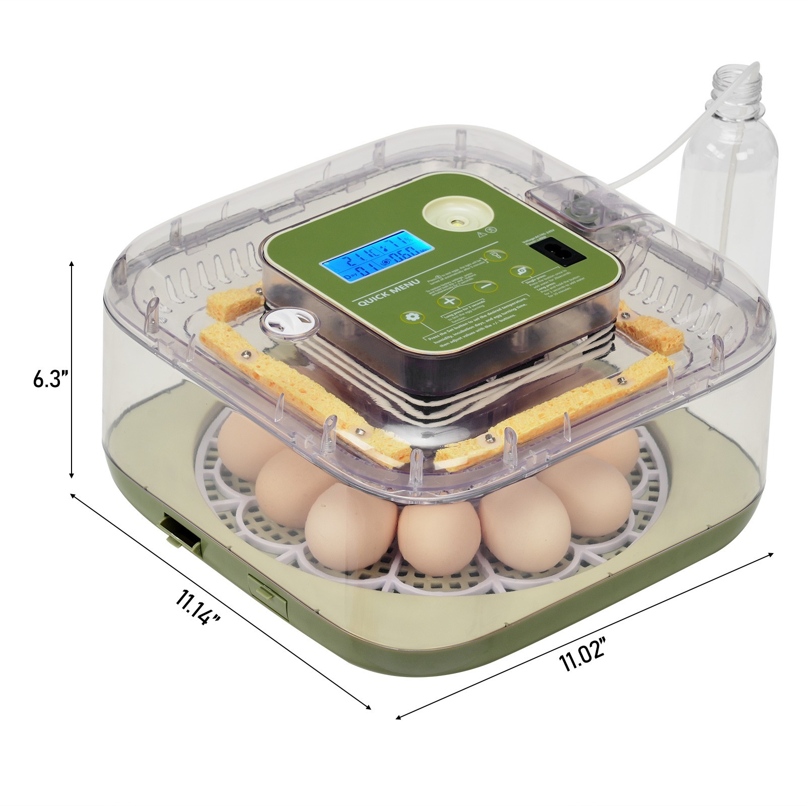 Egg Incubator Equipped w Water Bottle Fully Automatic 12 Egg Turning LCD Display