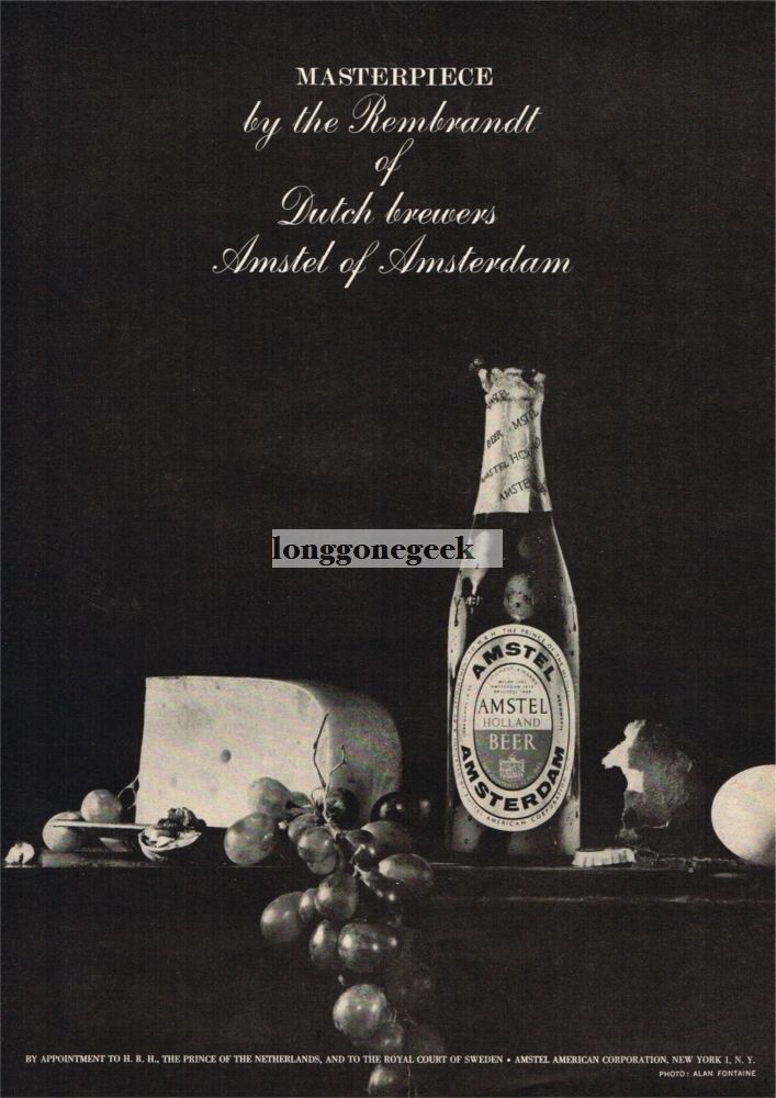 1960 AMSTEL Beer with Grapes Cheese Bread Vintage Print Ad