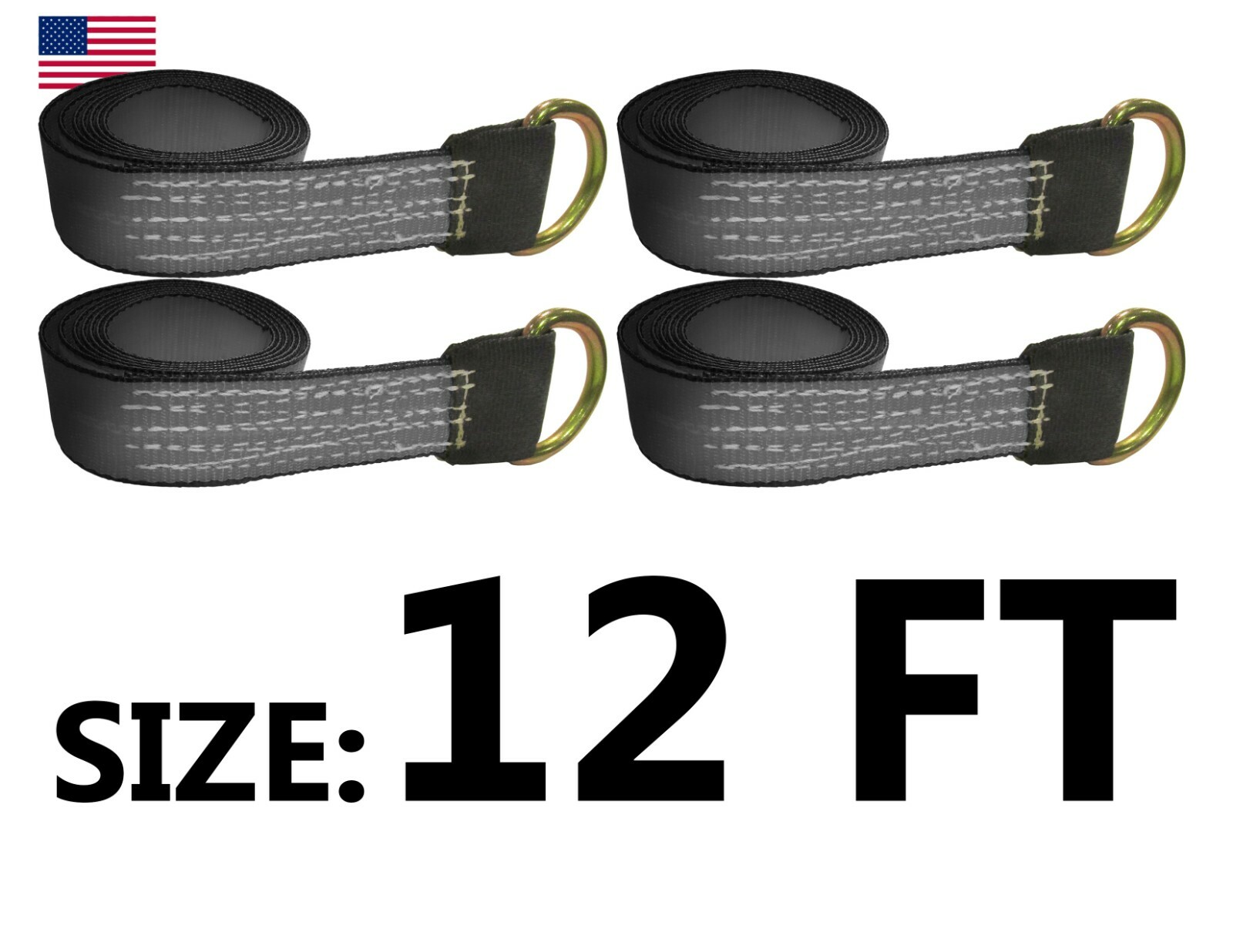 4 Pack 2" x 12' Lasso Tie Down Straps D Ring Reinforced Eyes 3335lb WLL