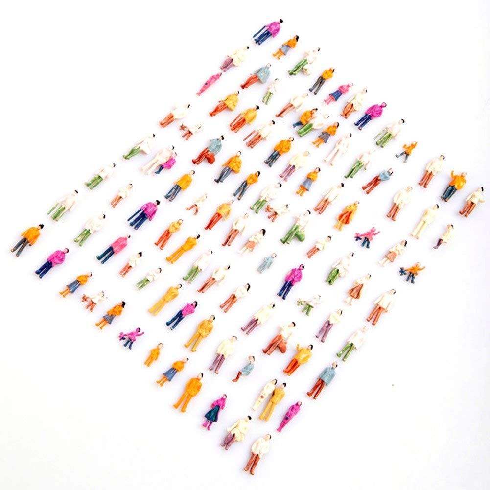 Airlxf 100PCS HO Scale Tiny People Set - Mixed Painted Plastic Figur
