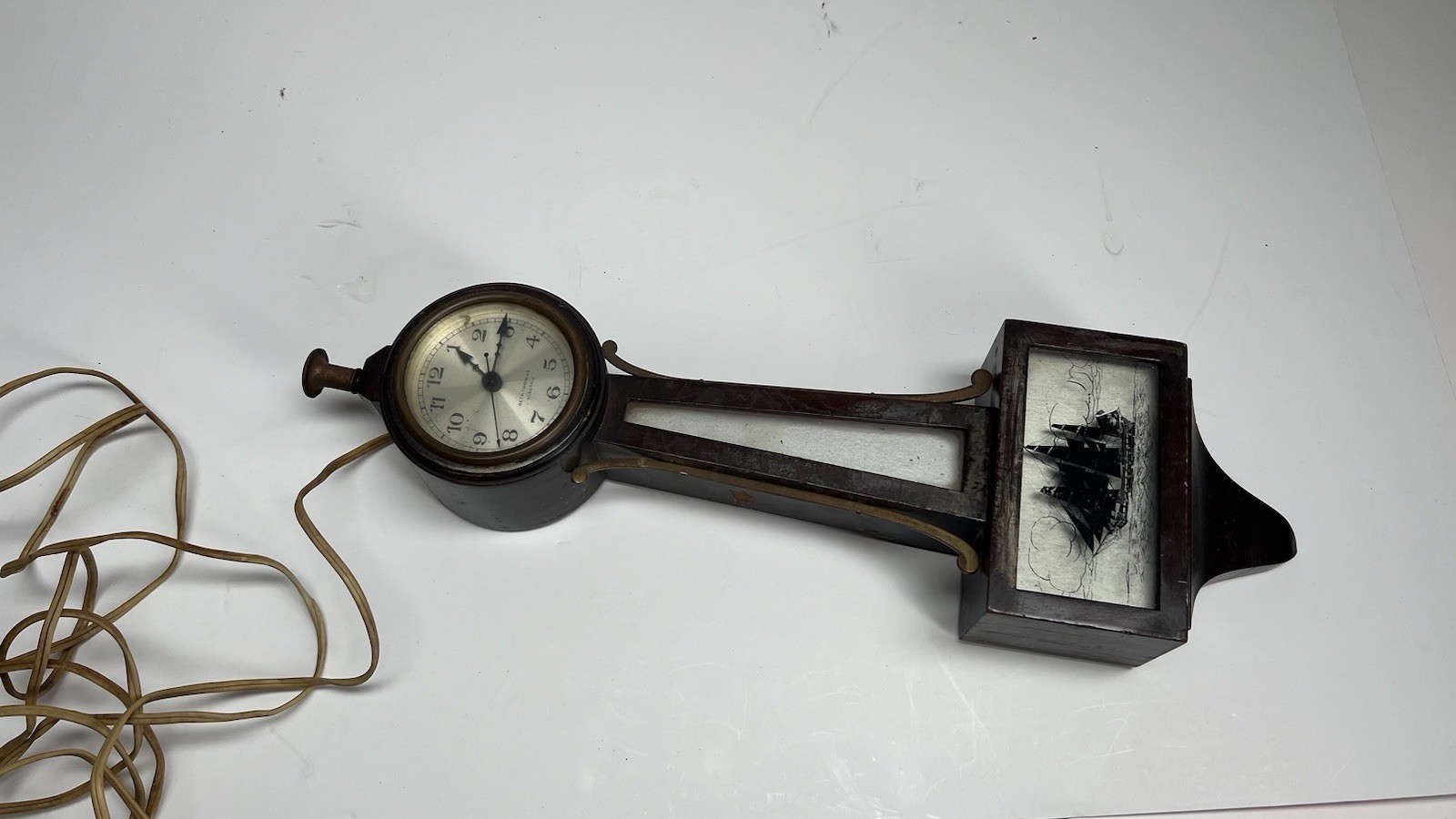 Vtg Seth Thomas Banjo Clock Mahogany Wood No Eagle Sailing Ship Lighthouse