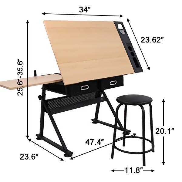 Adjustable Drafting Drawing Table Craft Tiltable Tabletop with Stool Cozy Stool