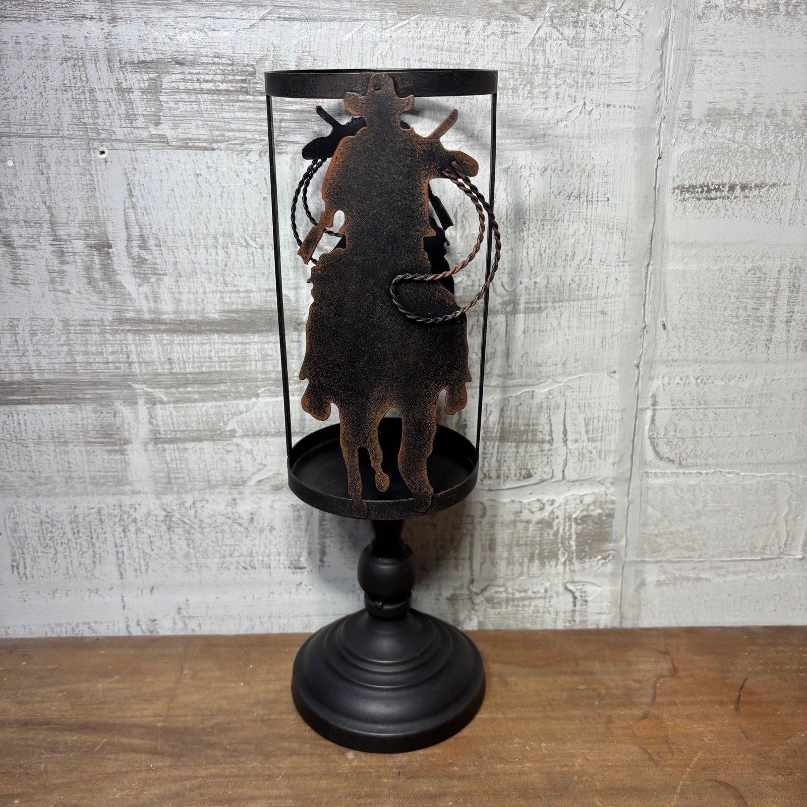 Rustic Cowboy Silhouette Metal Candle Holder