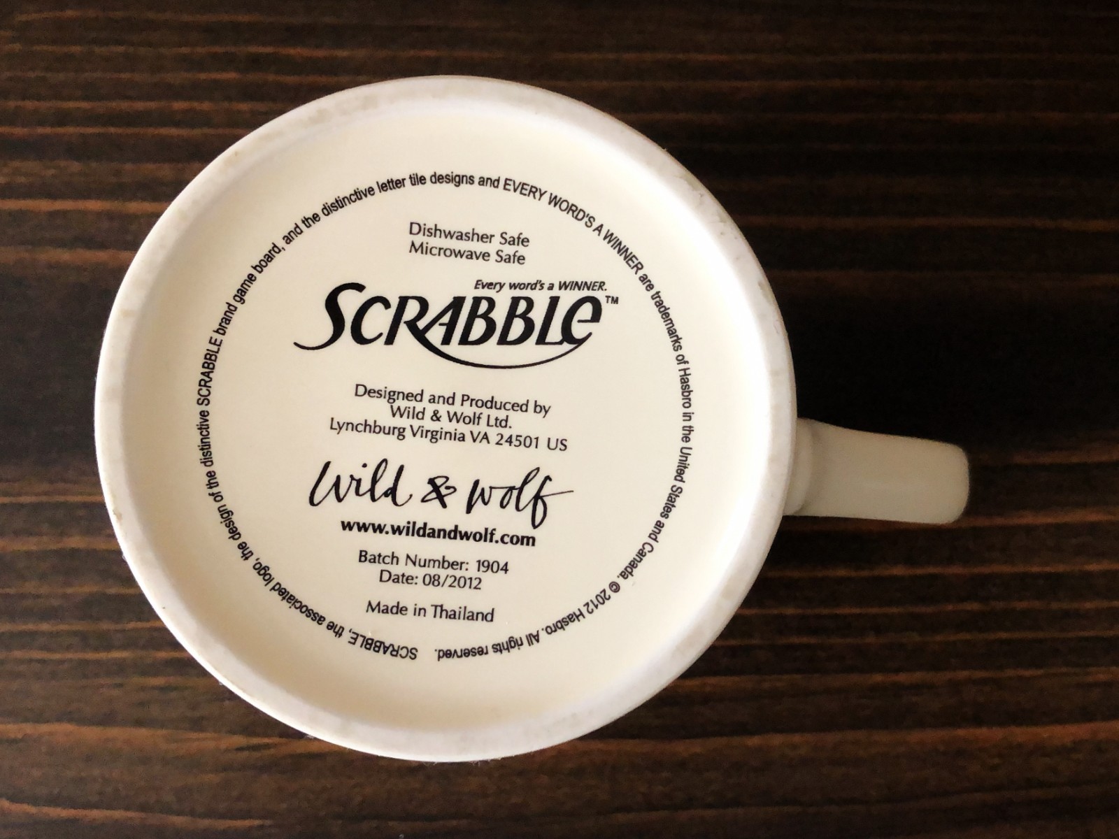 Scrabble “E” Letter Mug by Wild & Wolf 2012 Ceramic Coffee Cup Batch #1904