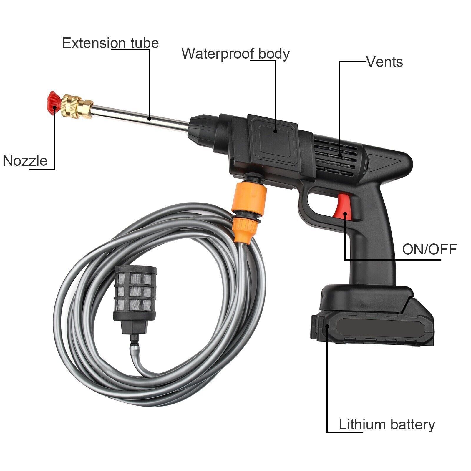 Portable Cordless Electric High Pressure Water Spray Gun Car Washer Cleaner Tool