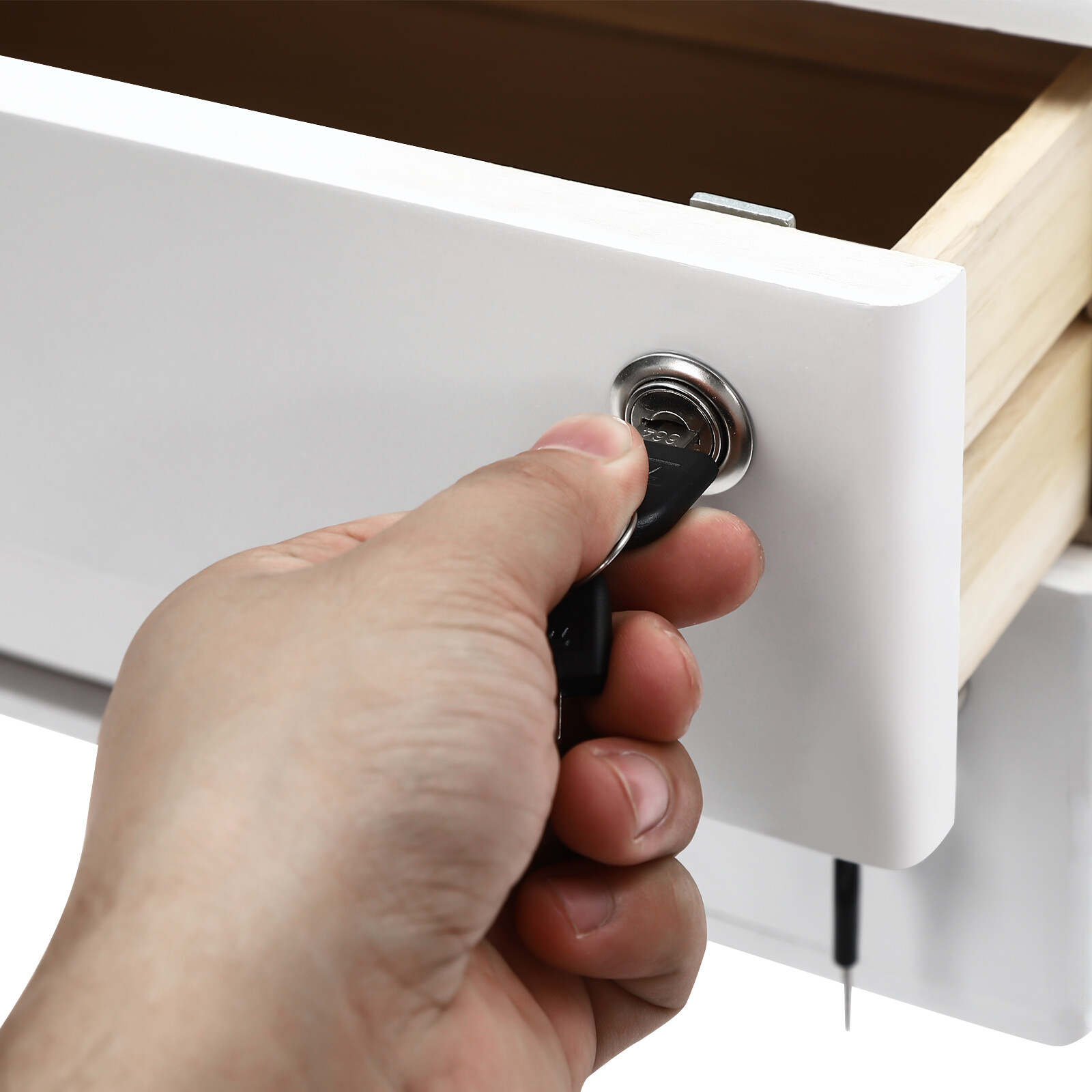 Compact Lockable 2-Drawer Wooden Desktop Storage Cabinet with Keys
