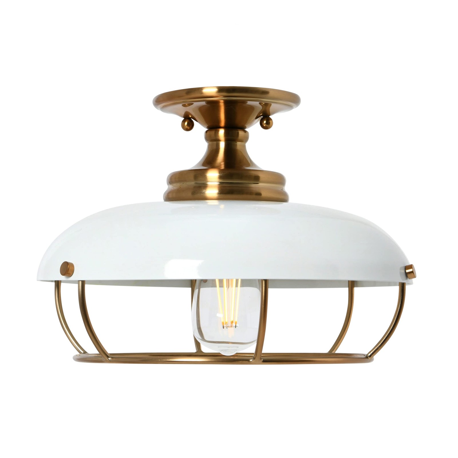 Robert Stevenson Lighting - Presley Caged Dome Metal Brushed Brass and White