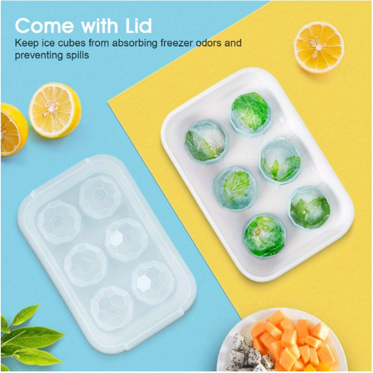 2 Pack Large Ice Ball Maker Trays Sphere Molds with Removable Lids Reusable