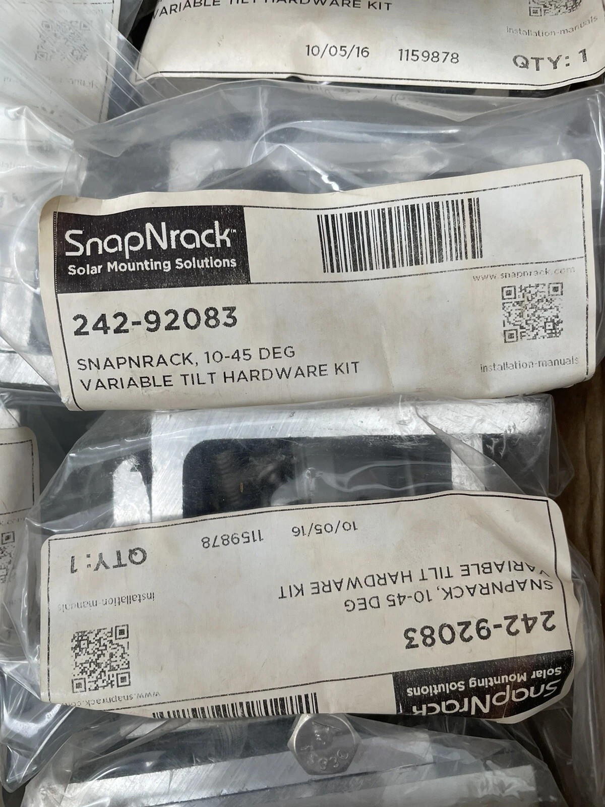 1 SNAPNRACK SOLAR 10-45 DEG VARIABLE TILT HARDWARE KIT, 242-92083