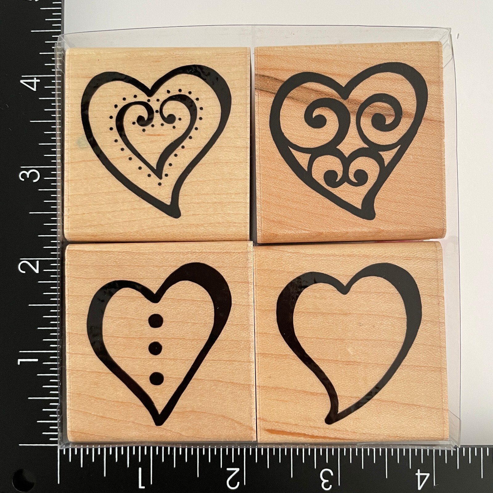 DOTS Dancing Hearts Love Valentine S208 Wood Mounted Rubber Stamp Set of 4