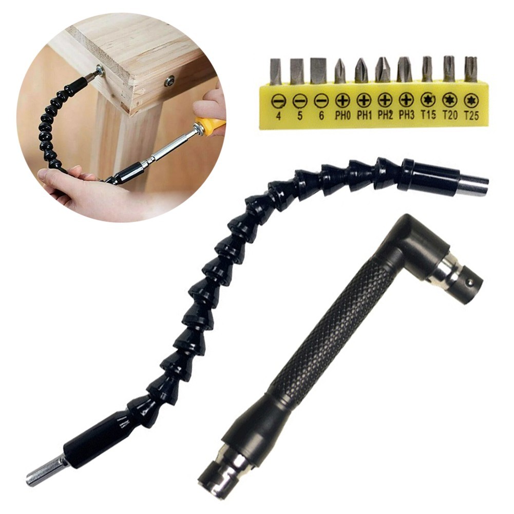 12 Piece Flexible Extension Shaft Kit with Magnetic 1 4 Hex Socket and Bits