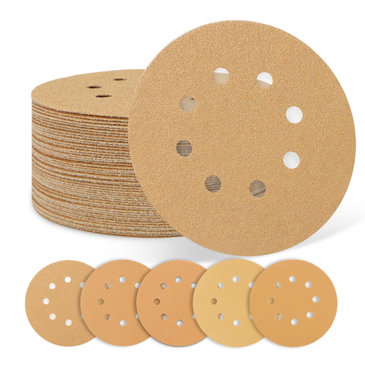 5 Inch 8 Hole Sanding Disc Hook Loop 60 80 120 220 320 Assorted Grits Sandpaper