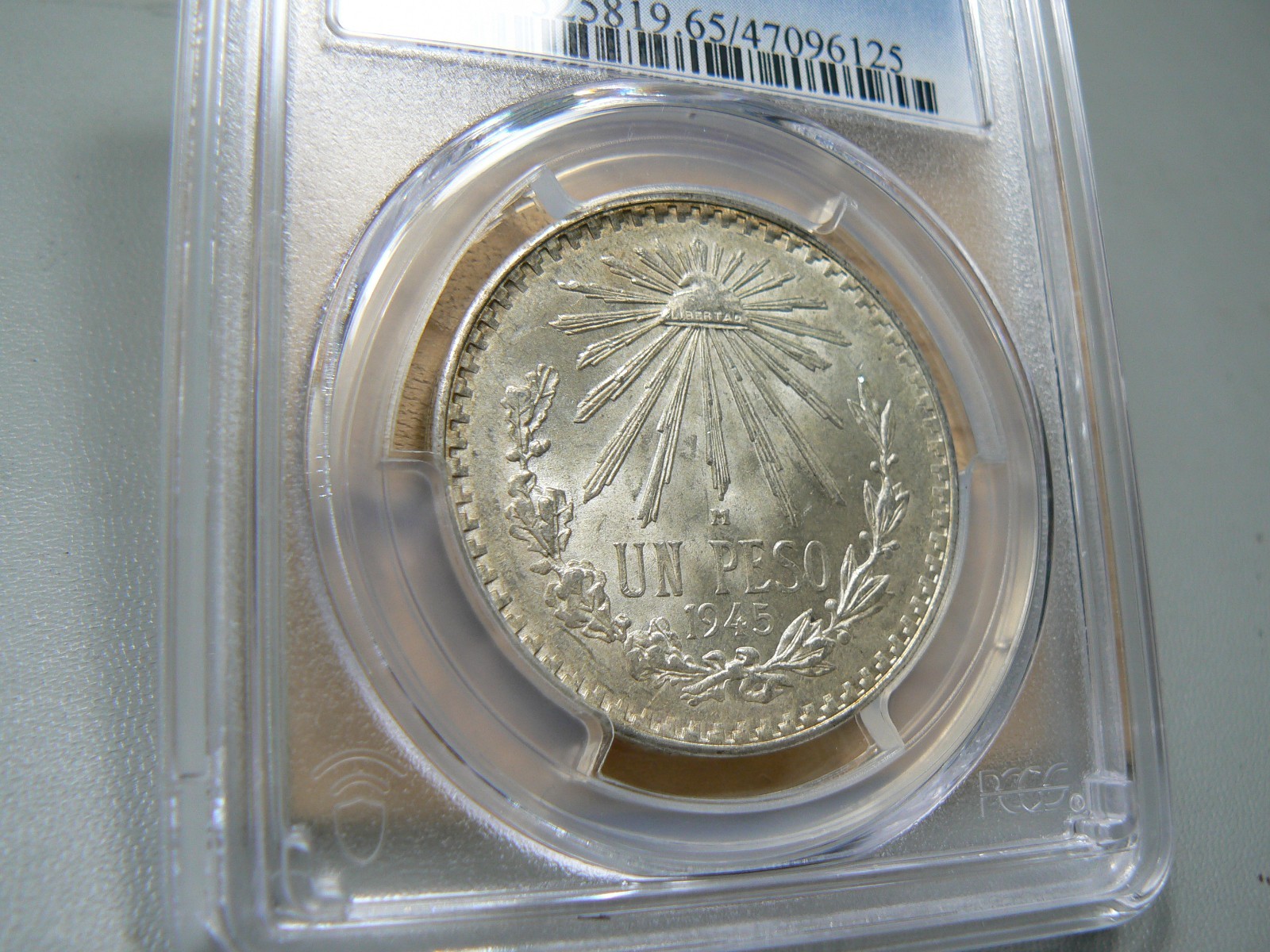 Mexico 1945-M Peso PCGS MS65