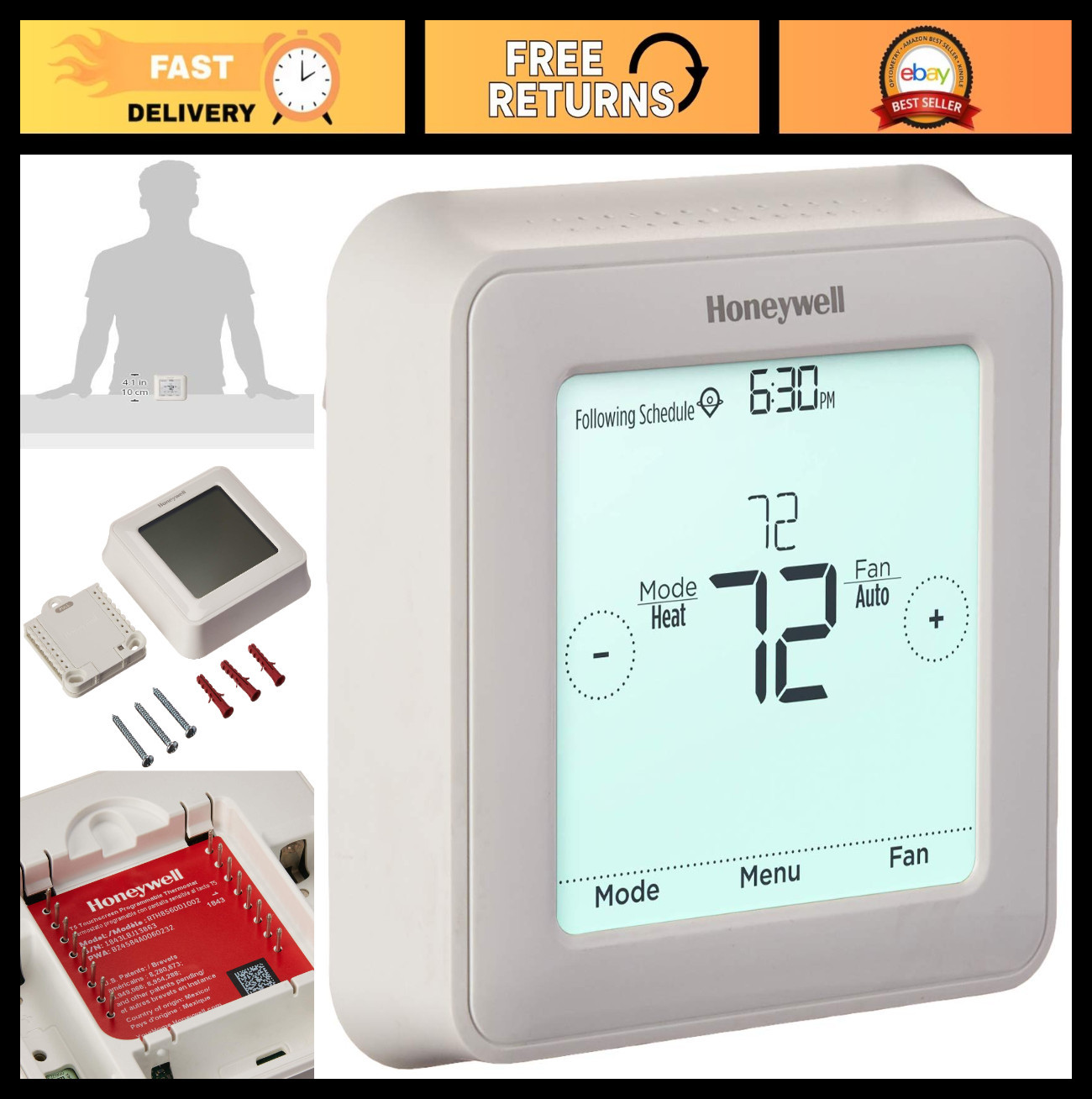 7-Day Programmable Touchscreen Thermostat | Smart Home Climate Control Device
