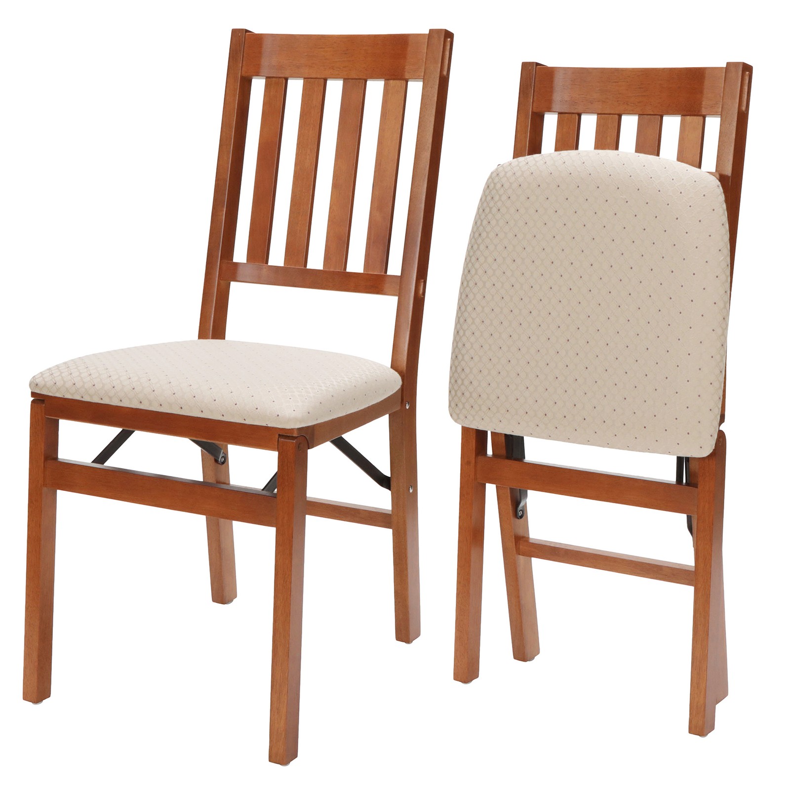 Stackmore Arts and Craft Wooden Folding Chairs w/ Padded Seats, Cherry, Set of 2